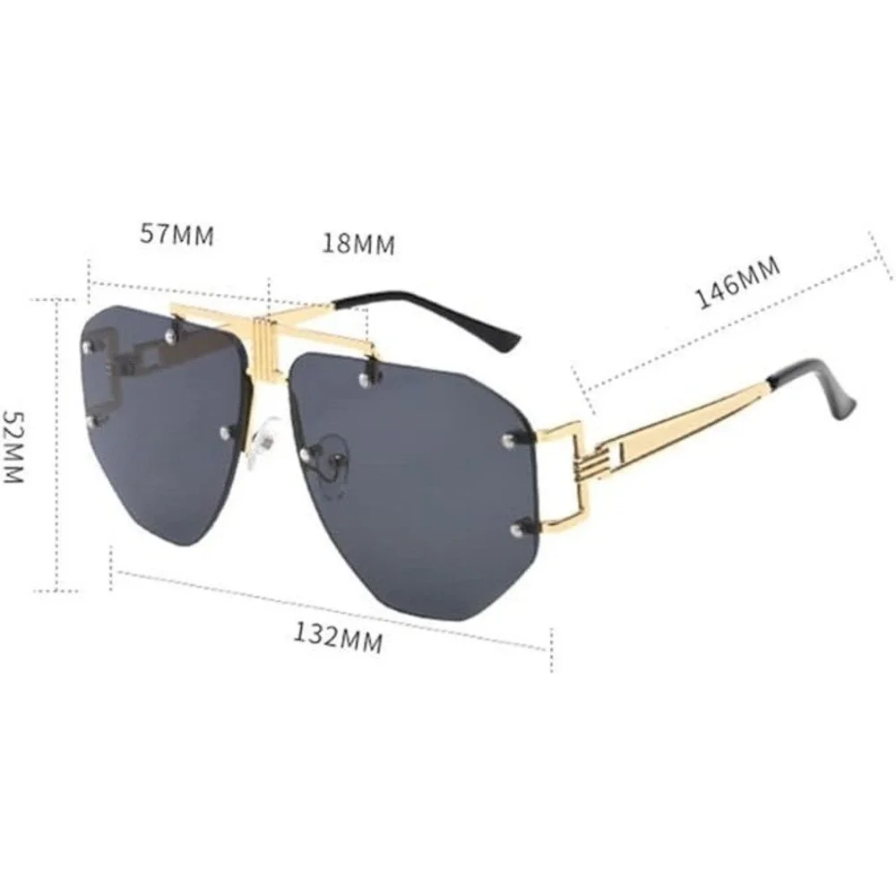 Exaggerated Oversized Design‎ Gold Accent Black Sunglasses Frameless Driving New